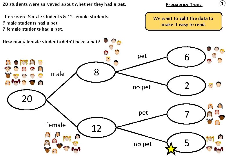 20 students were surveyed about whether they had a pet. Frequency Trees There were