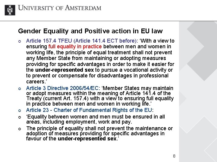 Gender Equality and Positive action in EU law ¢ ¢ ¢ Article 157. 4