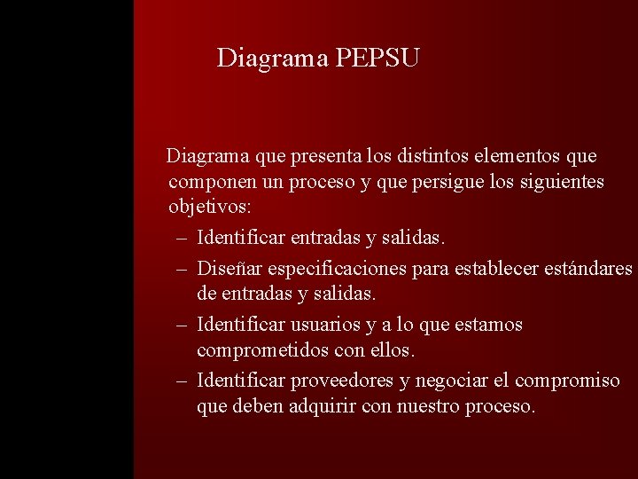 �� Diagrama PEPSU Diagrama que presenta los distintos elementos que componen un proceso y