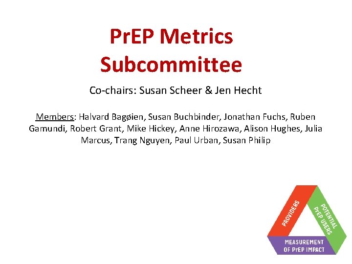 Pr. EP Metrics Subcommittee Co-chairs: Susan Scheer & Jen Hecht Members: Halvard Bagøien, Susan