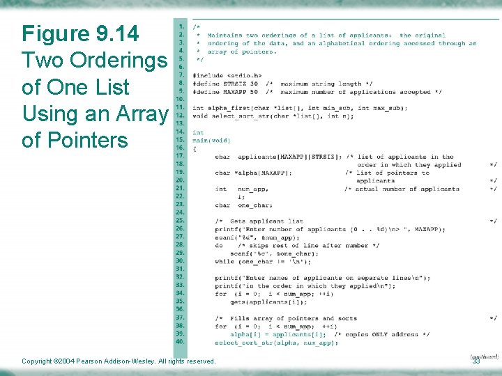 Figure 9. 14 Two Orderings of One List Using an Array of Pointers Copyright
