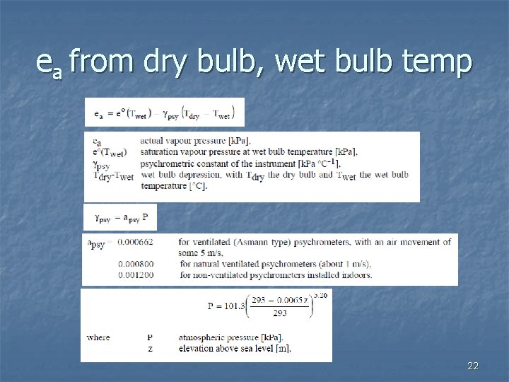ea from dry bulb, wet bulb temp 22 