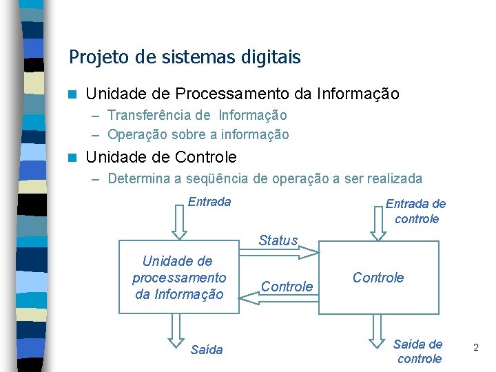 Projeto de sistemas digitais n Unidade de Processamento da Informação – Transferência de Informação