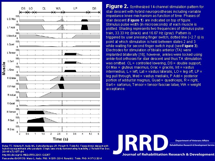 Figure 2. Synthesized 14 -channel stimulation pattern for stair descent with hybrid neuroprostheses including