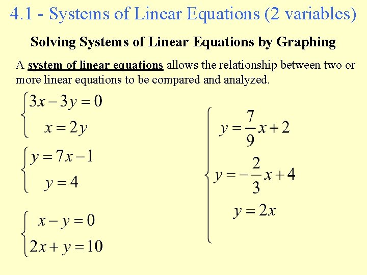 4. 1 - Systems of Linear Equations (2 variables) Solving Systems of Linear Equations