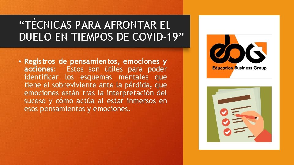 “TÉCNICAS PARA AFRONTAR EL DUELO EN TIEMPOS DE COVID-19” • Registros de pensamientos, emociones