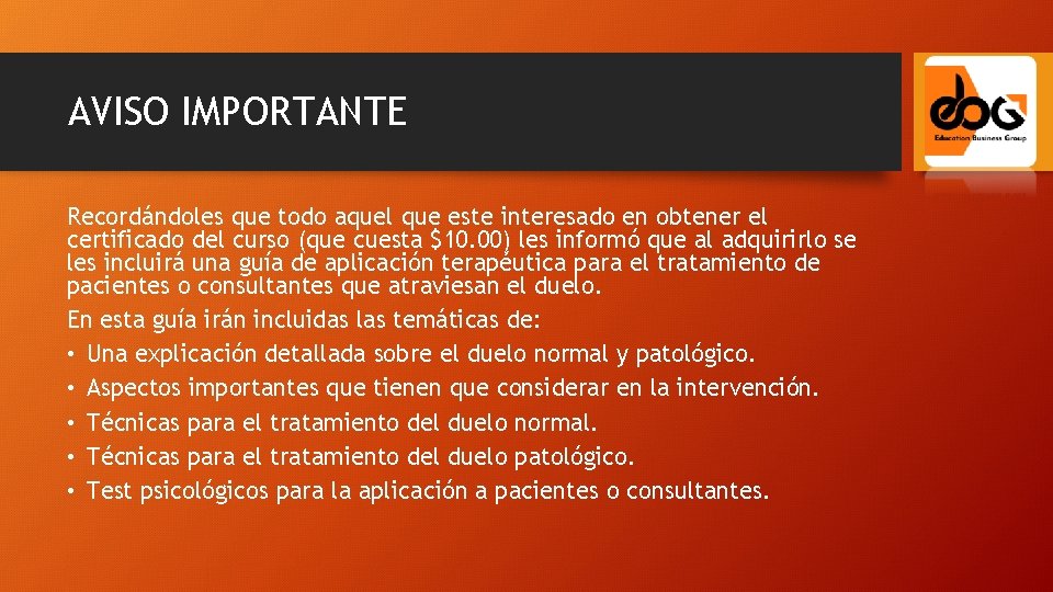 AVISO IMPORTANTE Recordándoles que todo aquel que este interesado en obtener el certificado del