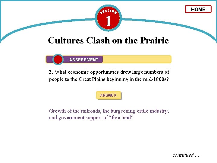 1 HOME Cultures Clash on the Prairie ASSESSMENT 3. What economic opportunities drew large