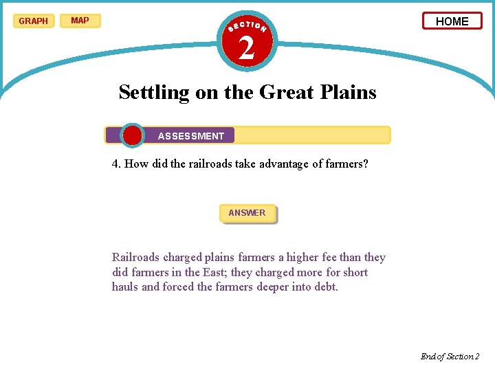 GRAPH MAP 2 HOME Settling on the Great Plains ASSESSMENT 4. How did the