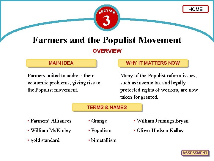 HOME 3 Farmers and the Populist Movement OVERVIEW MAIN IDEA WHY IT MATTERS NOW