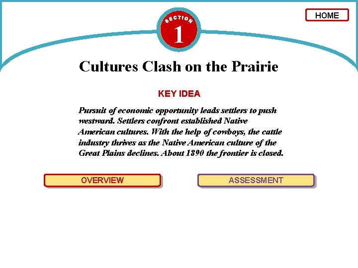 HOME 1 Cultures Clash on the Prairie KEY IDEA Pursuit of economic opportunity leads