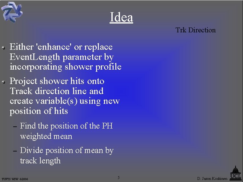 Idea Trk Direction Either 'enhance' or replace Event. Length parameter by incorporating shower profile