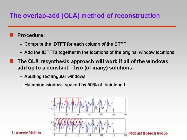 The overlap-add (OLA) method of reconstruction n Procedure: – Compute the IDTFT for each