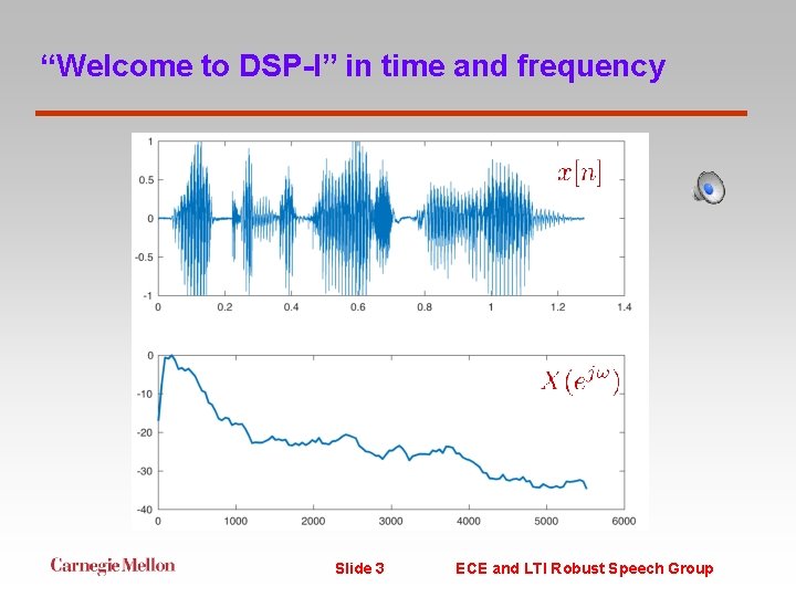 “Welcome to DSP-I” in time and frequency Slide 3 ECE and LTI Robust Speech