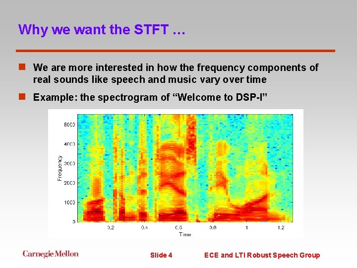 Why we want the STFT … n We are more interested in how the