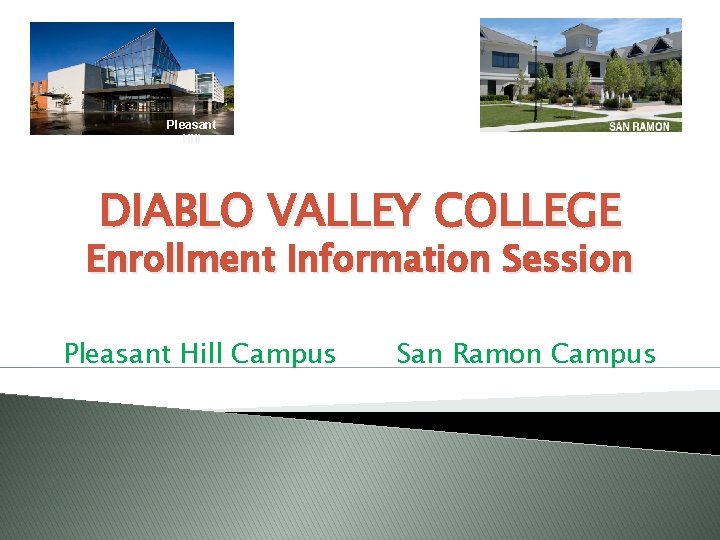 Pleasant Hill DIABLO VALLEY COLLEGE Enrollment Information Session Pleasant Hill Campus San Ramon Campus