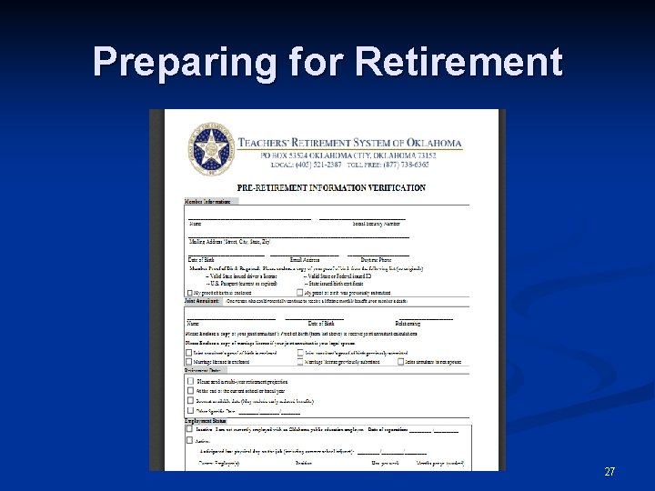 Preparing for Retirement 27 