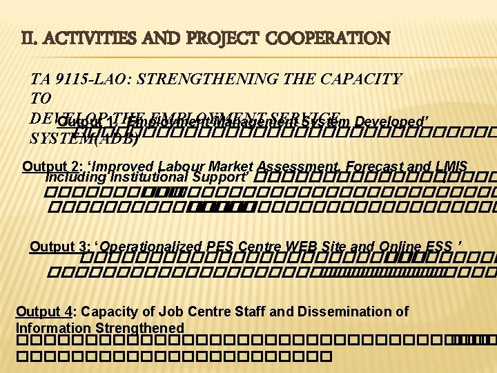 II. ACTIVITIES AND PROJECT COOPERATION TA 9115 -LAO: STRENGTHENING THE CAPACITY TO DEVELOP THE