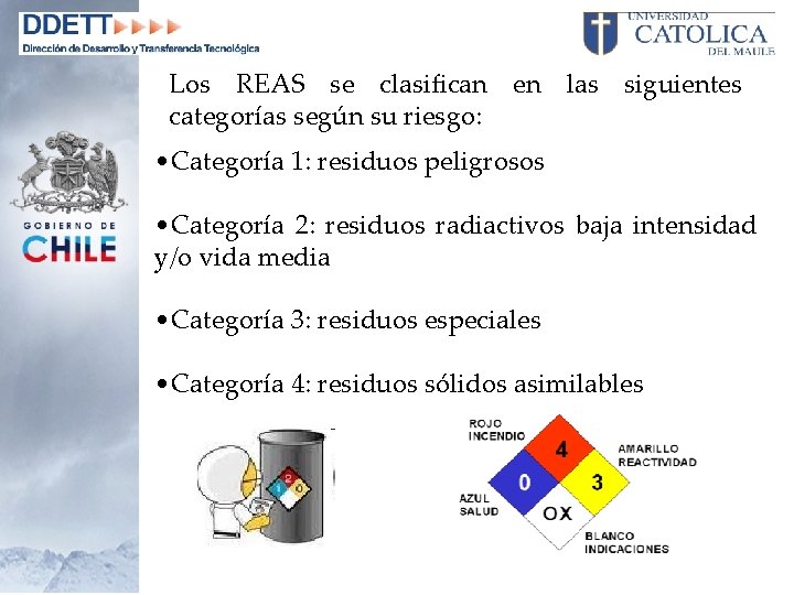 Los REAS se clasifican en las siguientes categorías según su riesgo: • Categoría 1: