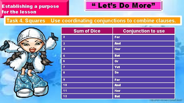 “ Let’s Do More” Establishing a purpose for the lesson Task 4. Squares Use