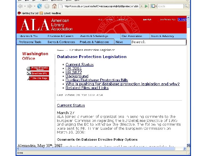 Alexandria, May 30 th, 2007 16 