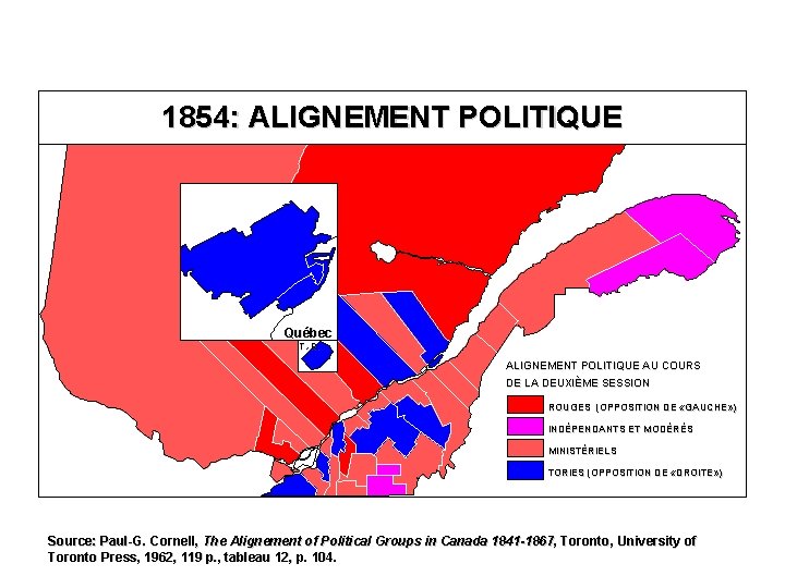 1854: ALIGNEMENT POLITIQUE Québec T. -R. ALIGNEMENT POLITIQUE AU COURS DE LA DEUXIÈME SESSION