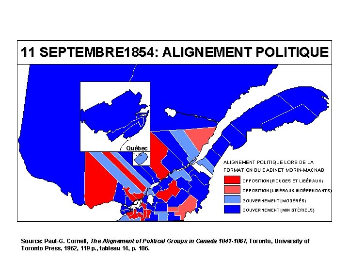 11 SEPTEMBRE 1854: ALIGNEMENT POLITIQUE Québec T. -R. ALIGNEMENT POLITIQUE LORS DE LA FORMATION