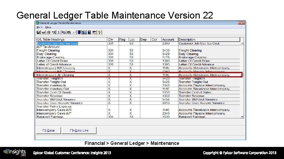 General Ledger Table Maintenance Version 22 Financial > General Ledger > Maintenance 