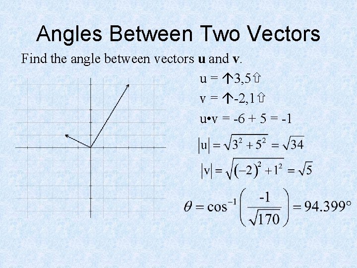 Angles Between Two Vectors Find the angle between vectors u and v. u =
