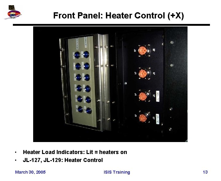 Front Panel: Heater Control (+X) • • Heater Load Indicators: Lit = heaters on