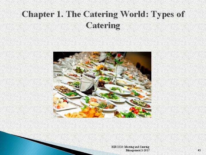 Chapter 1. The Catering World: Types of Catering HIR 3310: Meeting and Catering Management Chapter 1. The Catering World: Types of Catering HIR 3310: Meeting and Catering Management
