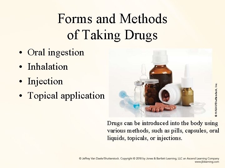  • • Oral ingestion Inhalation Injection Topical application © NADKI/Shutterstock, Inc. Forms and