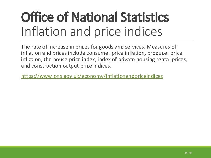 Office of National Statistics Inflation and price indices The rate of increase in prices