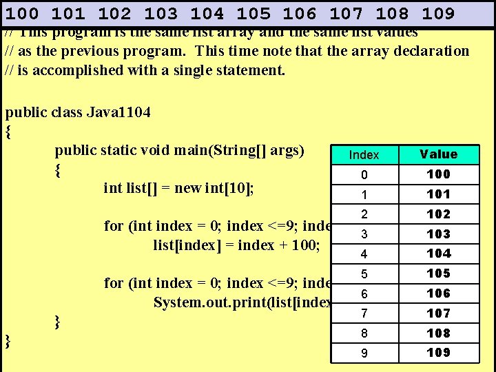 // Java 1104. java 100 101 102 103 104 105 106 107 108 109