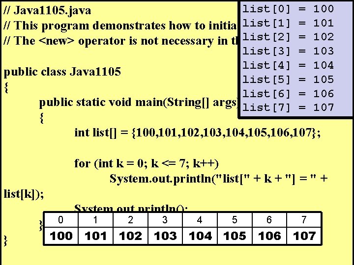 list[0] = 100 // Java 1105. java list[1] = 101 // This program demonstrates