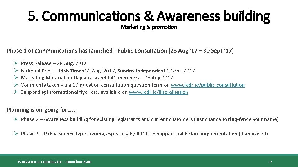 5. Communications & Awareness building Marketing & promotion Phase 1 of communications has launched