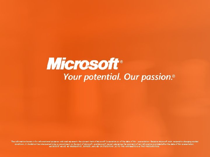 The information herein is for informational purposes only and represents the current view of