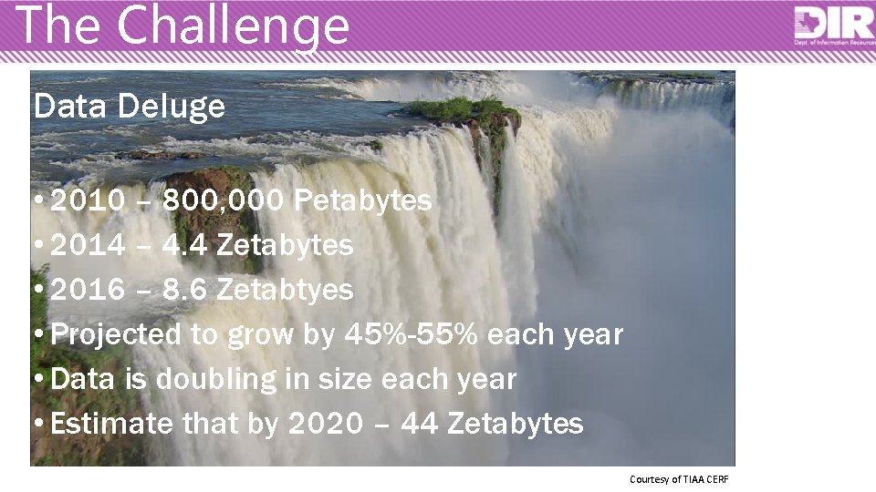 The Challenge Data Deluge • 2010 – 800, 000 Petabytes • 2014 – 4.