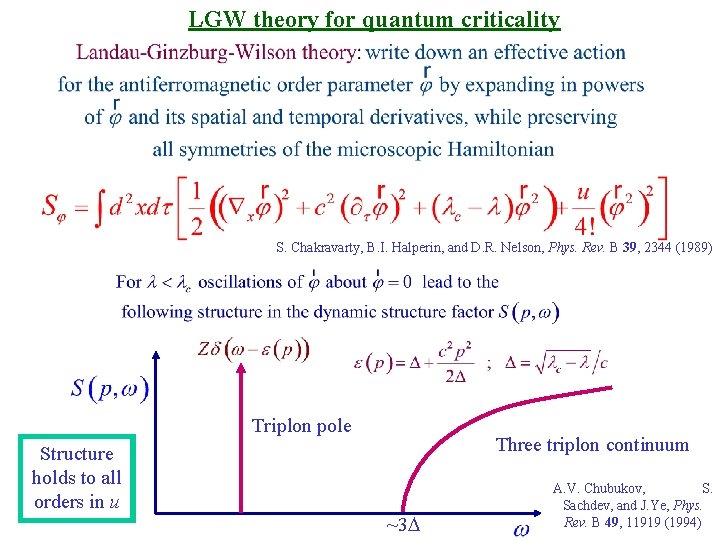 LGW theory for quantum criticality S. Chakravarty, B. I. Halperin, and D. R. Nelson,