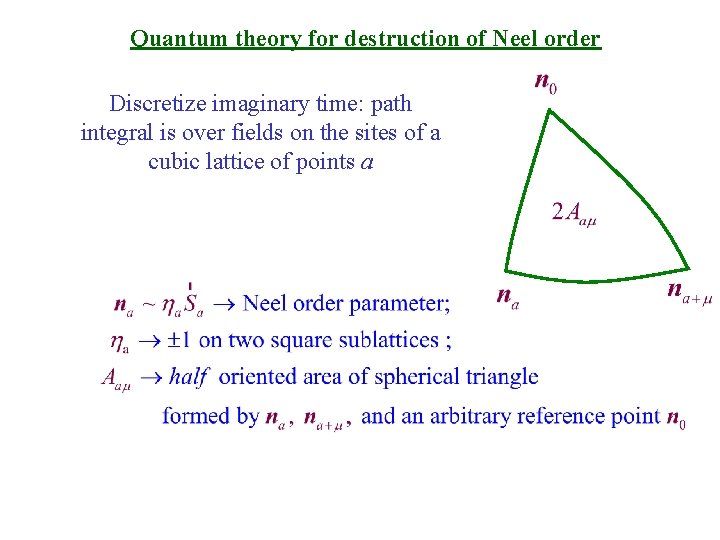 Quantum theory for destruction of Neel order Discretize imaginary time: path integral is over