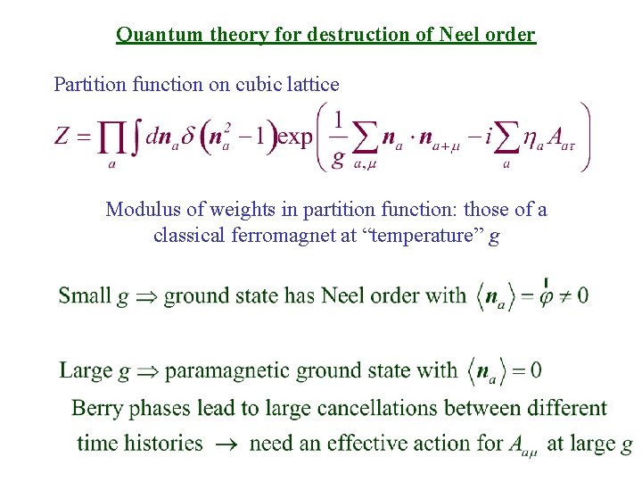 Quantum theory for destruction of Neel order Partition function on cubic lattice Modulus of