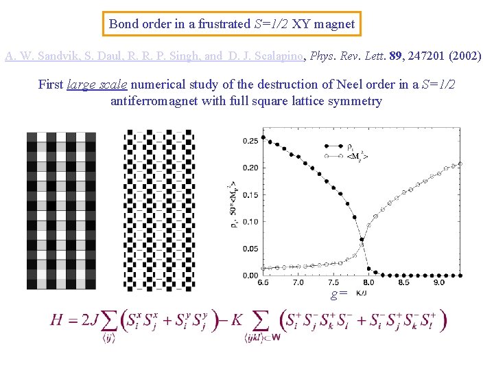 Bond order in a frustrated S=1/2 XY magnet A. W. Sandvik, S. Daul, R.