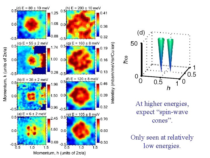 At higher energies, expect “spin-wave cones”. Only seen at relatively low energies. 