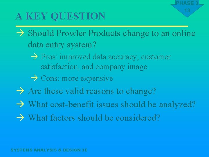 A KEY QUESTION PHASE 3 13 à Should Prowler Products change to an online