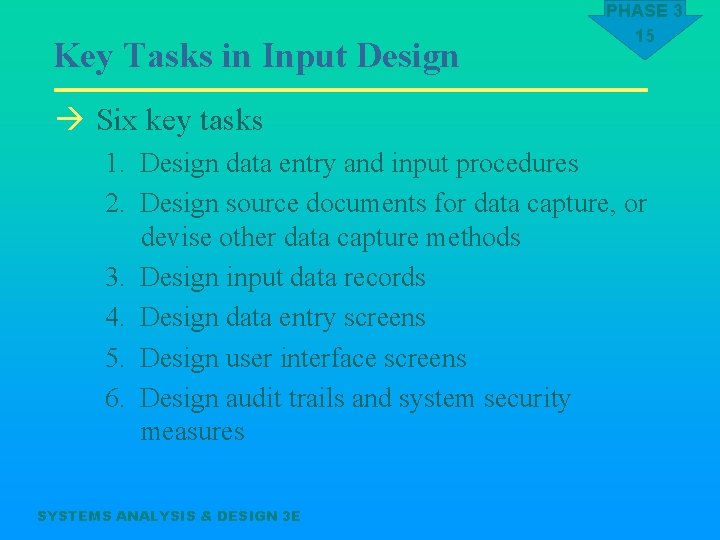 Key Tasks in Input Design PHASE 3 15 à Six key tasks 1. Design