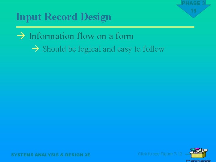 PHASE 3 19 Input Record Design à Information flow on a form à Should