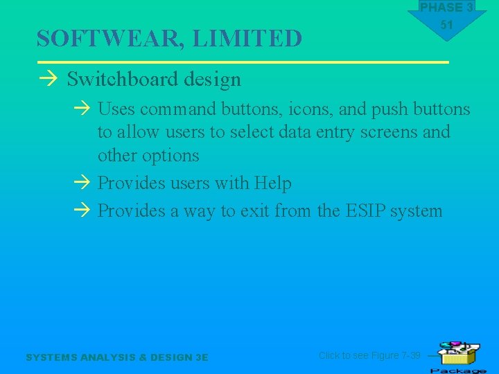 SOFTWEAR, LIMITED PHASE 3 51 à Switchboard design à Uses command buttons, icons, and