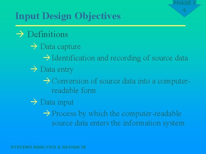 Input Design Objectives PHASE 3 6 à Definitions à Data capture à Identification and