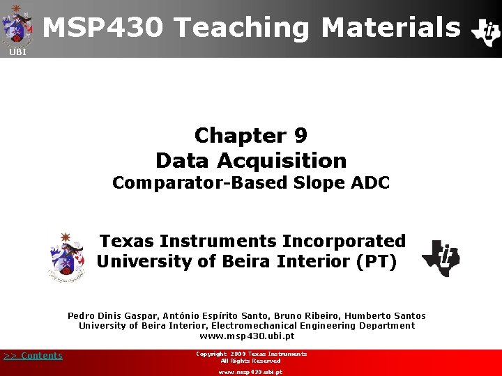 MSP 430 Teaching Materials UBI Chapter 9 Data Acquisition Comparator-Based Slope ADC Texas Instruments