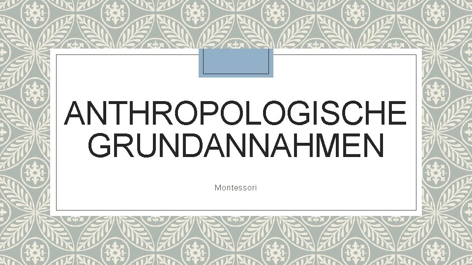 ANTHROPOLOGISCHE GRUNDANNAHMEN Montessori 